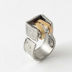 Anne Marie Chagnon Silver and Gold Geometric Ring Size 6-9